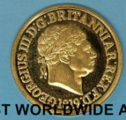 A 22ct gold re-strike of an 1819 full sovereign, hallmarked to edge, 8.