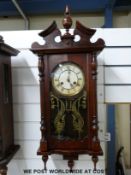 Two train wall clock with Jungans movement and pendulum and key