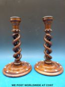 A pair of ivory studded open twist Arts & Crafts candlesticks (height 29cm)