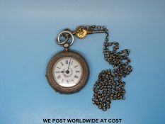 Continental ladies fob watch in chased case stamped 0.