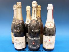 Seven bottles of sparkling wine / champagne including Veuve Amiot, Marimont,