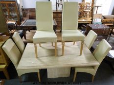 An Italian marble bevelled edge dining table on square plinth base (height 75cm length 170cm width