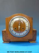 Enfield oak cased mantel clock retailed by Parsons jewelers of Bristol.