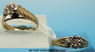 Two 9ct gold rings set with a diamond to each