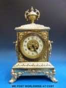 A Polish brass over wood cased French bracket clock with Japy Freres movement striking on a bell,