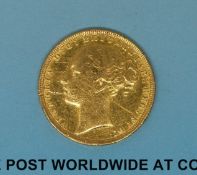 An 1872 young head gold full sovereign type 2 reverse