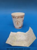 A Royal Doulton commemorative mug for the First Word War decorated with the Arms for the County