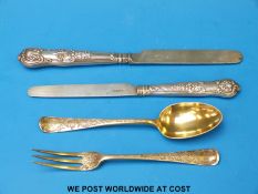 A Victorian hallmarked silver gilt Christening fork and spoon, (71g),