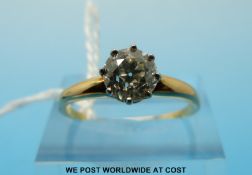 An 18ct gold ring set with an old cut diamond measuring approximately 1ct (size O)