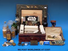 Four bottles of beer etc to include Guinness in Bullock Bristol bottle, various chemist bottles,