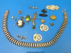 A collection of jewellery to include a micro mosaic brooch, Liberty style pendant, paste items,