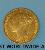 An 1851 young head gold full sovereign shield reverse