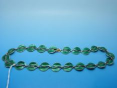 A silver and enamel necklace made up of green leaves by David Andersen Norway
