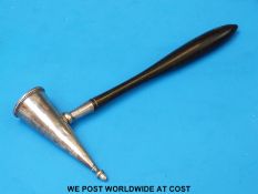 A Georgian silver candle snuffer with turned wood handle,