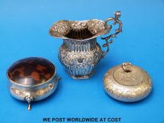 A tortoiseshell lidded hallmarked silver trinket box,