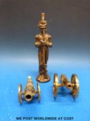 A Napoleonic style bronze / brass figure together with two brass cannon