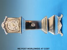 A Dutch white metal miniature longcase clock with dutch silver marks verso (height 12cm,