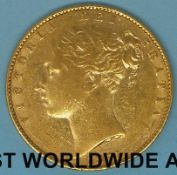 An 1871 Sydney mint young head gold full sovereign shield reverse,
