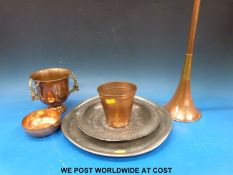 A brass and copper hunting horn,