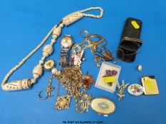 A collection of mixed jewellery including a Smiths Astral watch, vintage spectacles,