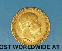 An Edwardian 1908 gold half sovereign