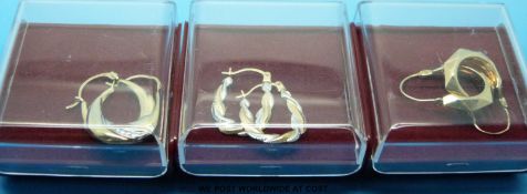 Three pairs of 9ct gold earrings