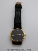 Jaeger le Coultre for Cartier 18ct gold gentleman's wristwatch with black face,
