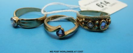 Three 9ct gold rings set with amethyst