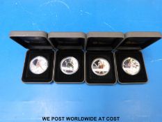 Four Perth mint warrior series cased silver proof Tuvalu dollar coins with certificates,