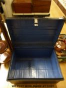 A vintage metal trunk complete with brass lock by E T Bryant & Co of Bristol,