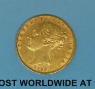 An 1859 young head gold full sovereign shield reverse
