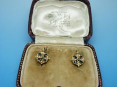 A pair of  French gold earrings set with pearls and sapphires in original box for Kingston Bray,