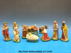 A plaster Nativity set (height of largest 12cm)