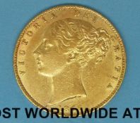 An 1866 young head gold full sovereign, shield back,