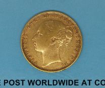 An 1878 young head gold full sovereign,