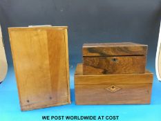 Two 19thC work boxes together with a cased microscope