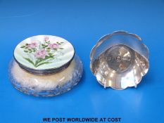 A feature hallmarked silver pin dish (84g) together with a cut glass hallmarked silver guilloché