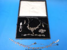A collection of silver jewellery set with marcasite,