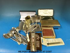 A collection of silver plate to include cased Walker & Hall Art Nouveau spoons,