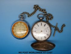 Waltham hallmarked silver cased hunter pocket watch with enamel dial together with an Ingersoll