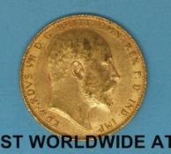 A 1906 cased Edward VII gold full sovereign