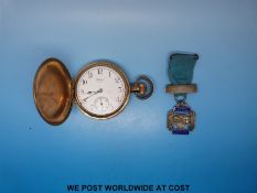 Waltham full hunter pocket watch in gold plated case,