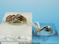 Two 9ct gold rings set with diamonds,