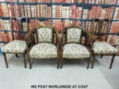 Two pairs of inlaid Edwardian chairs including two tub chairs