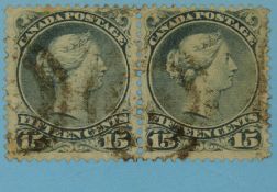 Canada 1868 pair 15 cents used slate blue