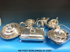 A collection of silver plated items to include teapot, coffee pot,