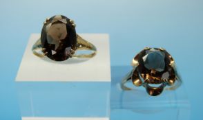 Two 9ct gold rings set with smoky quartz (size R/S)