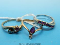 Three 9ct gold rings set with rubies and diamonds