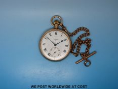 Benson 9ct gold pocket watch with keyless movement and 9ct gold Albert