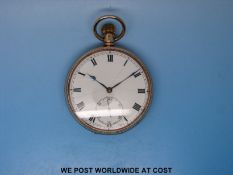 A 9ct gold cased keyless winding pocket watch with subsidiary seconds dial.